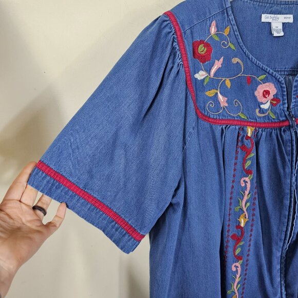 Go Softly Embroidered Patio Dress 1X Floral Zip Kaftan Cottagecore Prairie - Picture 4 of 10